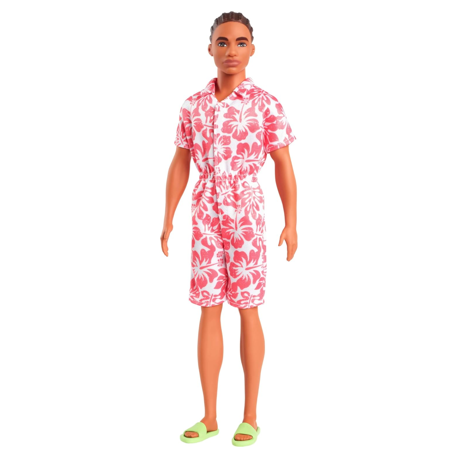 Fashionistas Ken Doll #235 Braided Hair Coral Jumpsuit Green Sandals Toy Ages 3+