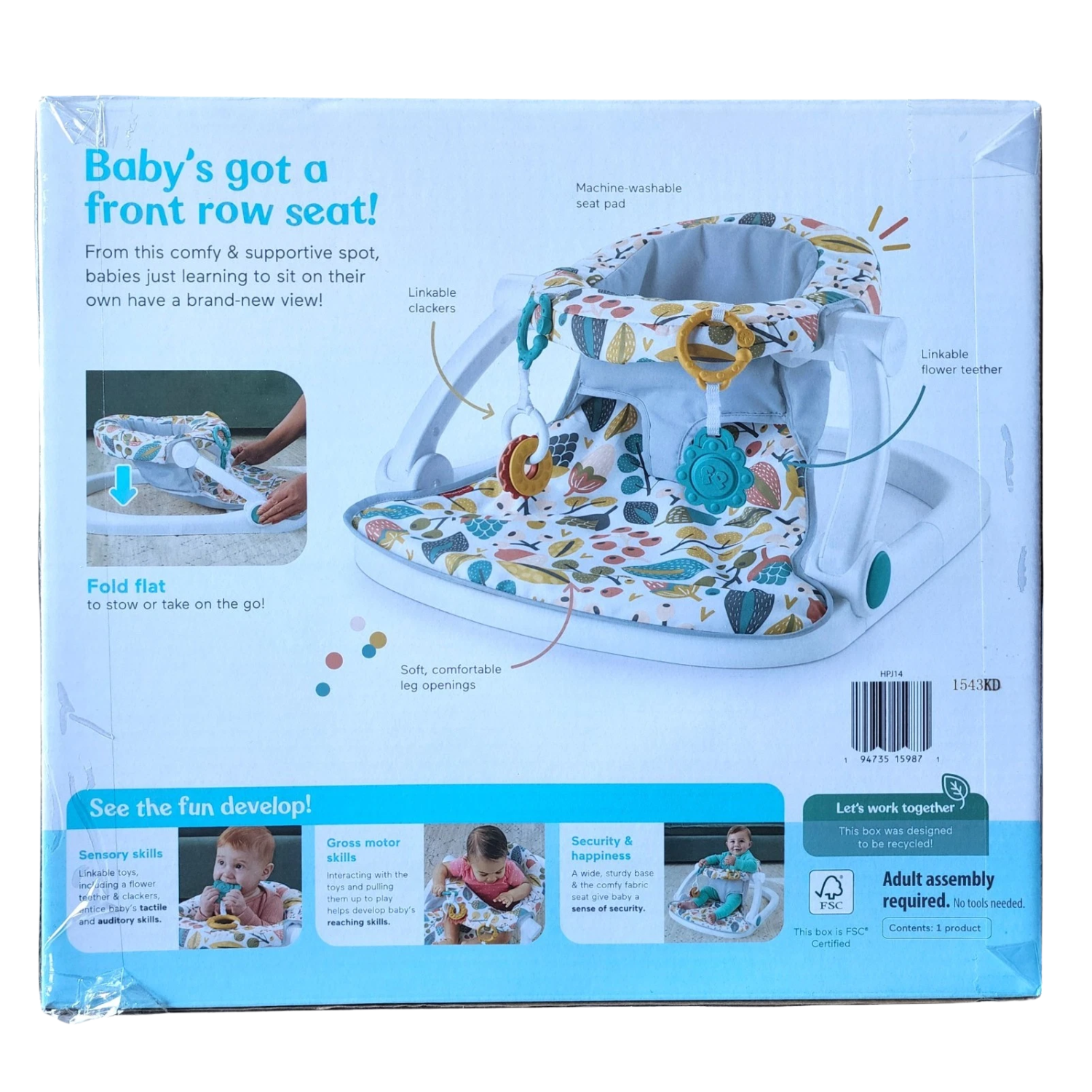 Fisher-Price Sit Me Up Floor Seat with Washable Seat Pad and 2 Linkable Baby Toy