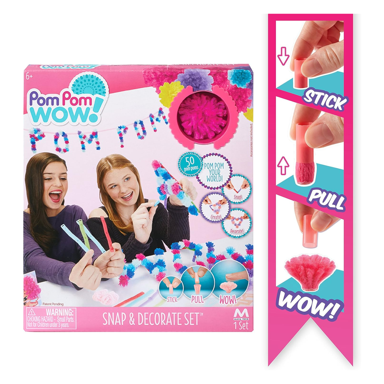 Pom Pom Wow! Snap & Decorate Set – 50 Pom Poms, Letters, Cards, Ribbon