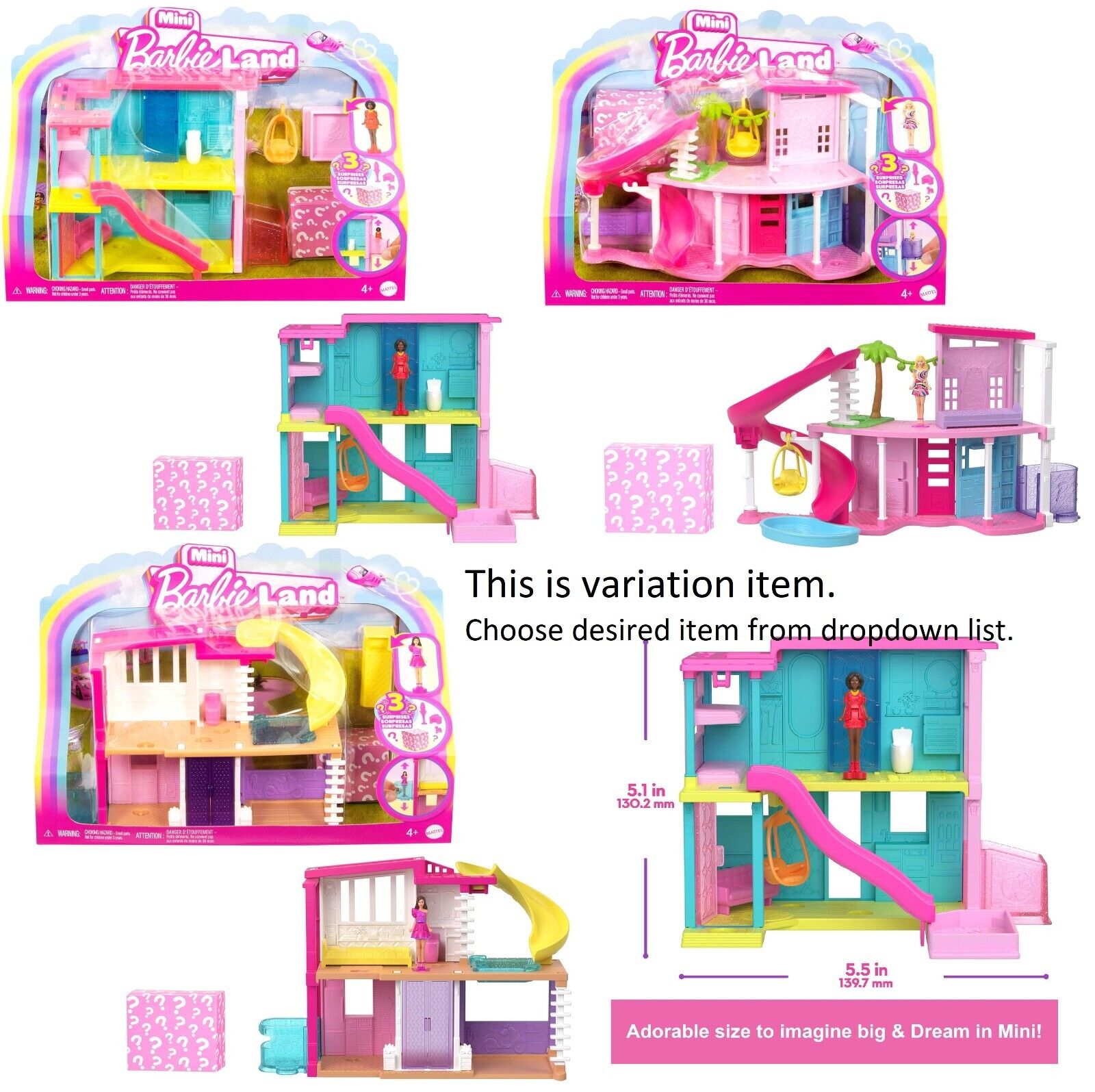 Barbie Mini BarbieLand Dollhouse Dreamhouse Surprise 1.5-inch Doll Furniture Fun
