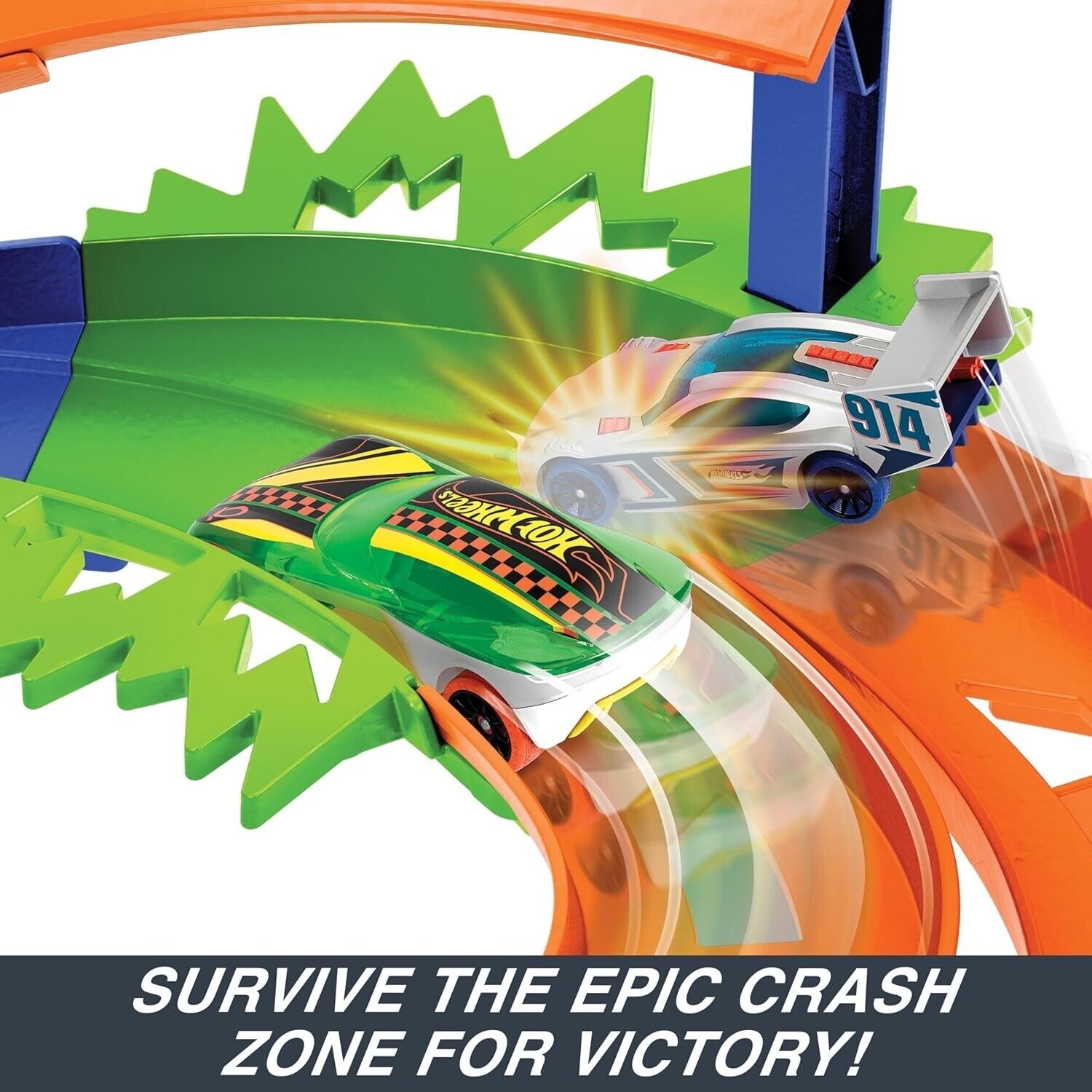 Hot Wheels Dual Race Track Set Whip Around Raceway with Jump & Crash Zone Play