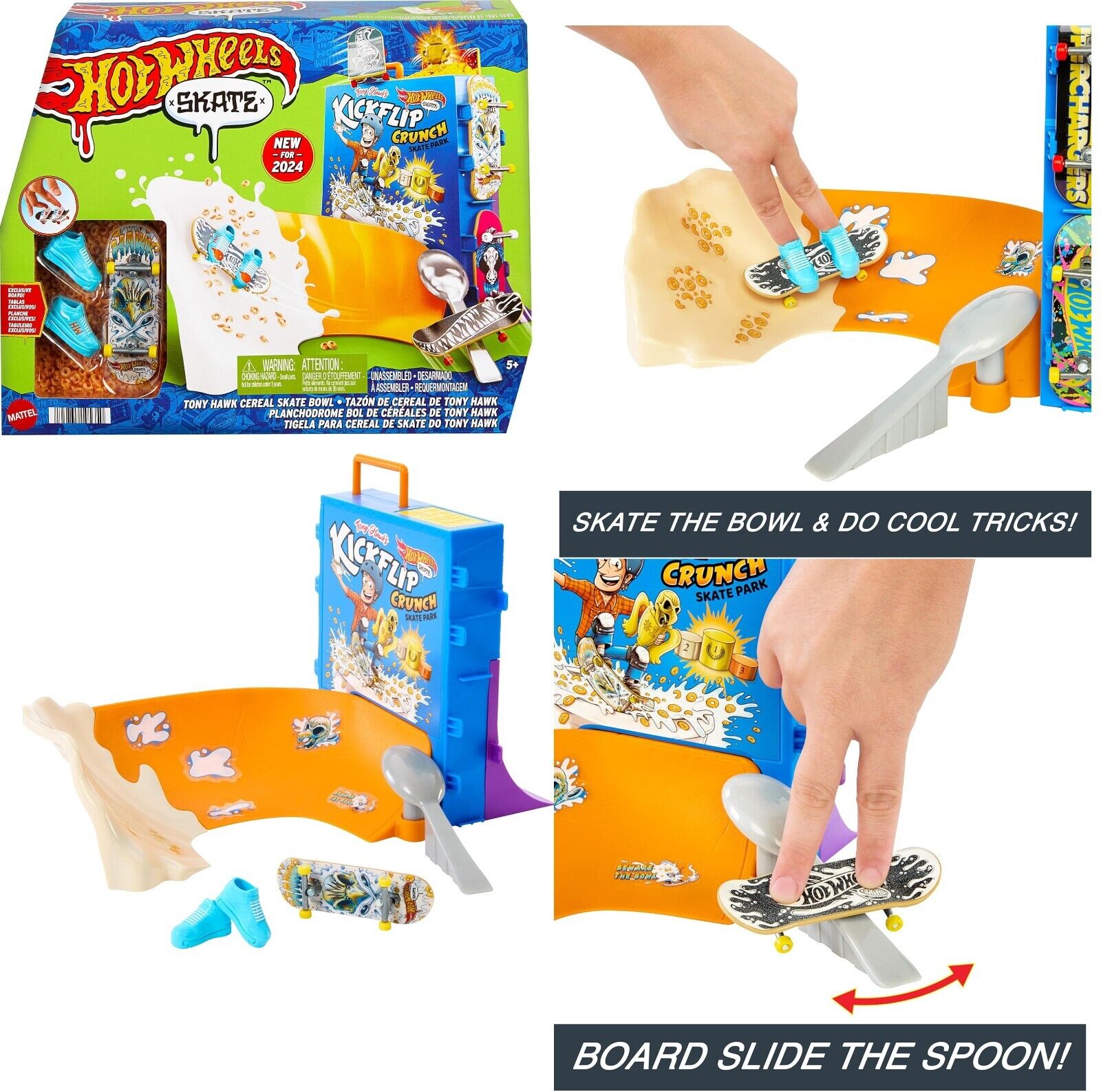 Hot Wheels Skate Tony Hawk Cereal Bowl Fingerboard Set 1 Exclusive Board & Pair