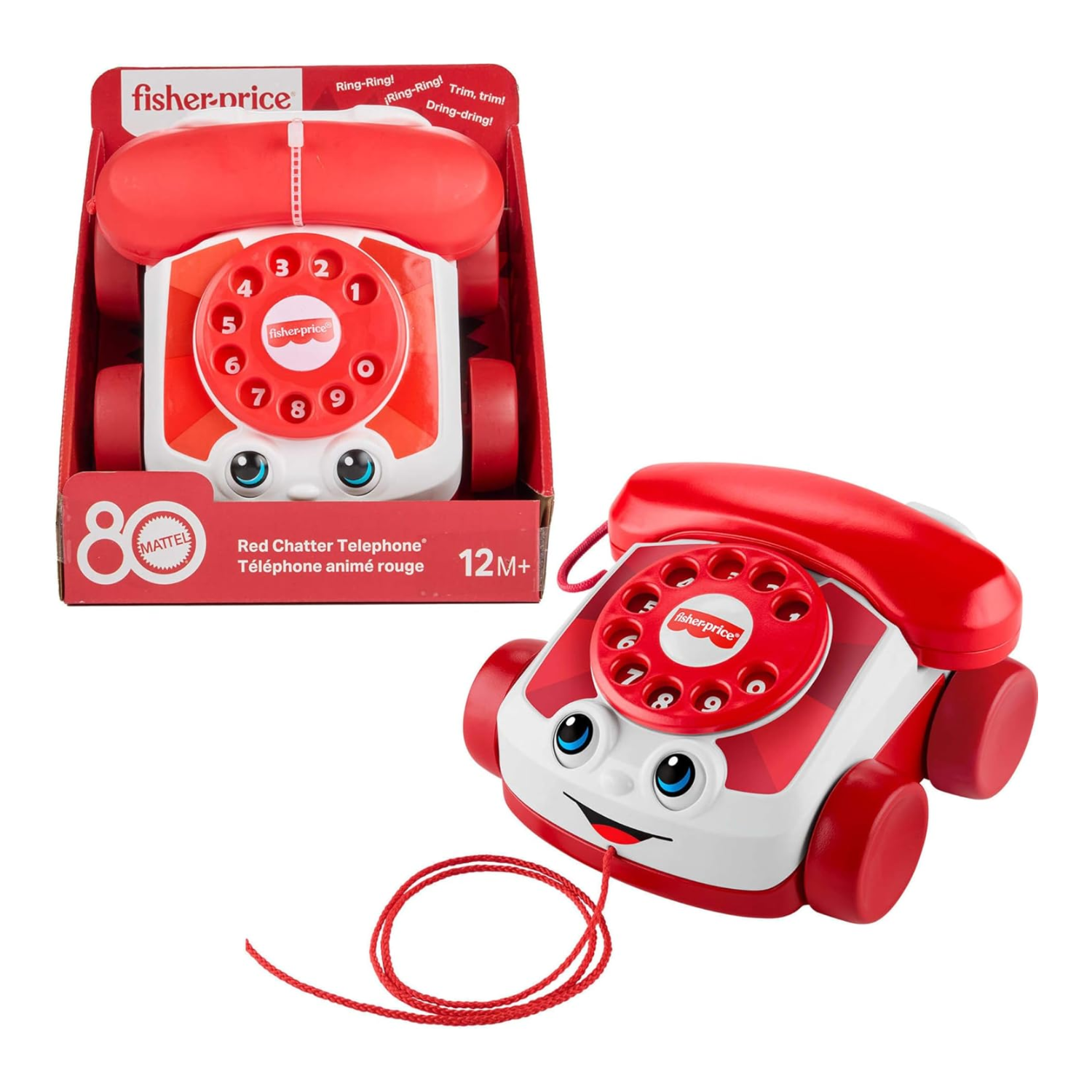 Fisher-Price Red Chatter Pull Along Telephone New Toy