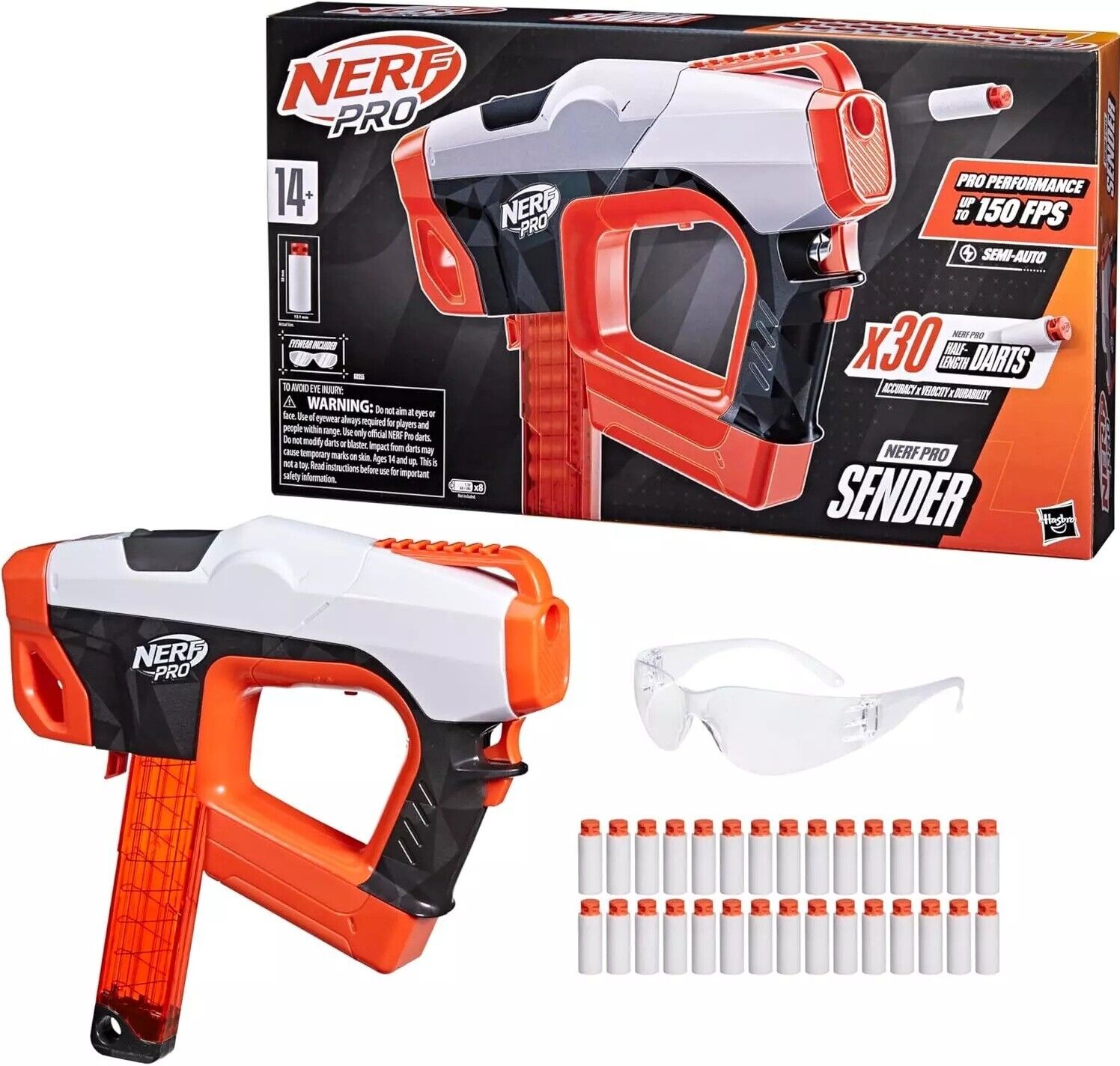 Nerf Pro Sender Half-Length Semi Automatic Blaster 30 Nerf Pro Darts Eyewear