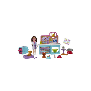 Barbie Chelsea Doll and Accessories Pet Vet Playset Doll 4 Animals 18 Pieces Fun