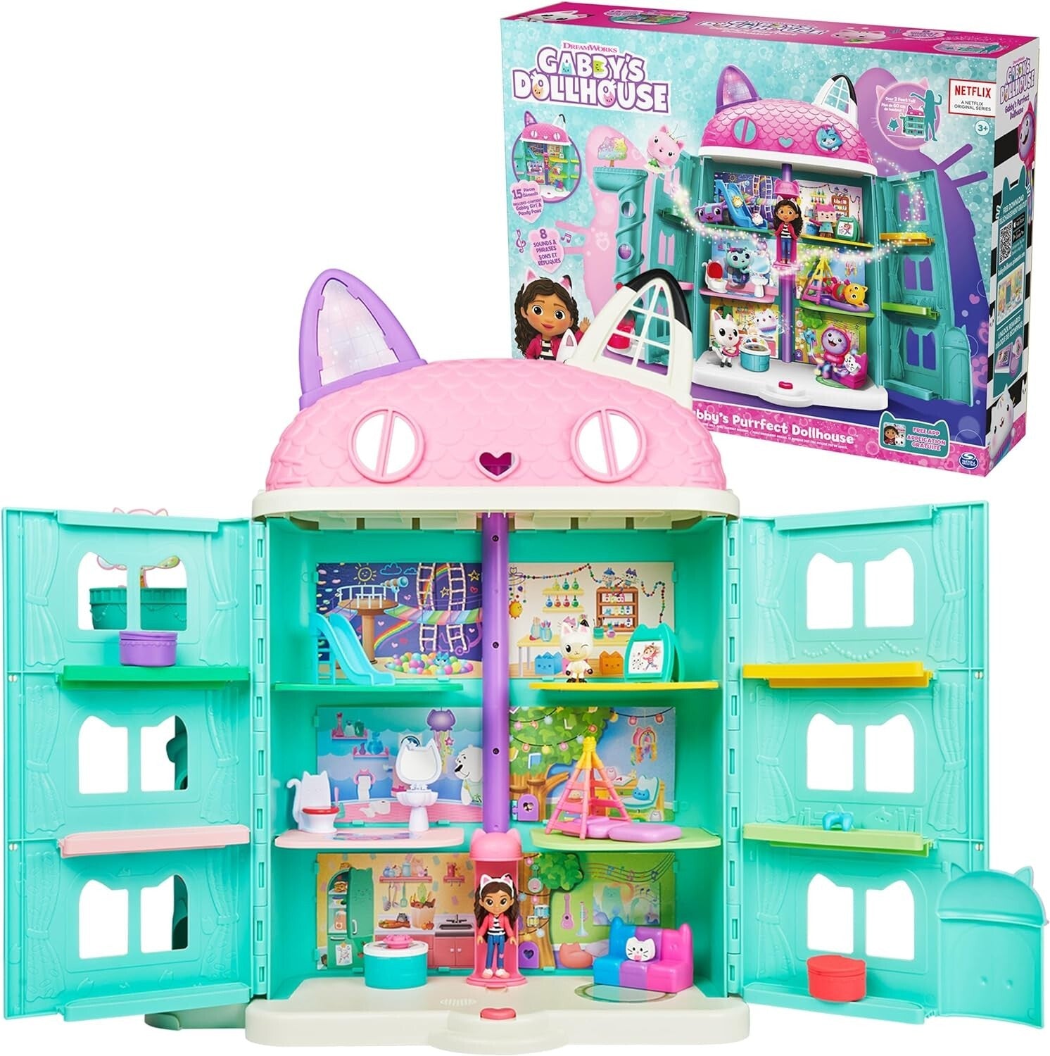 Gabby's Dollhouse Purrfect Dollhouse with 15 Pieces Including Toy Figures