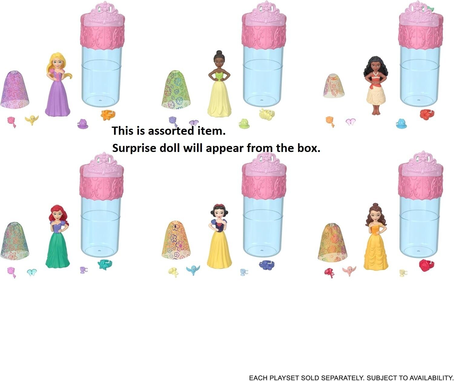 Mattel Disney Princess Royal Color Reveal Small Doll with 6 Surprises Including