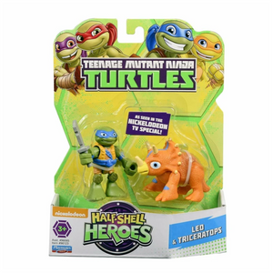 TMNT Half Shell Heroes Leonardo & Triceratops Dino Toy Ages 3+ Ninja Turtles