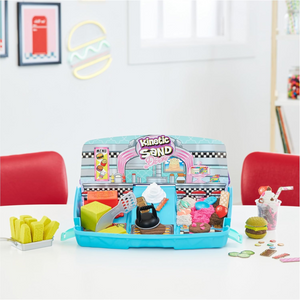 Kinetic Sand Grill N’ Scoop Diner Playset 2lbs Color Sand 27 Tool Folding