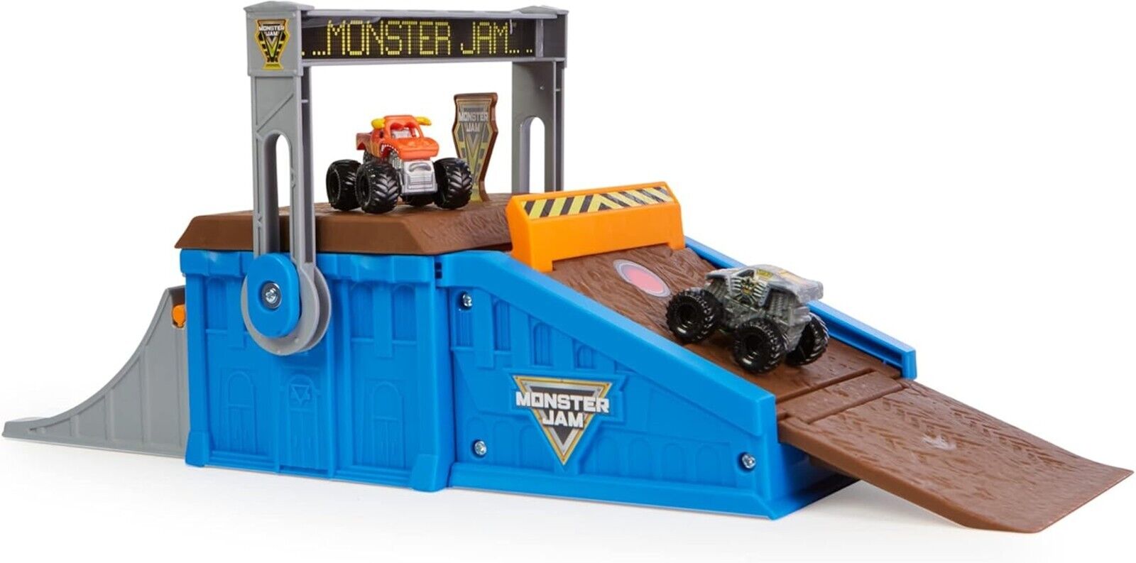 Monster Jam Mini Freestyle Flip Arena Playset and Storage with 2 Mini Trucks