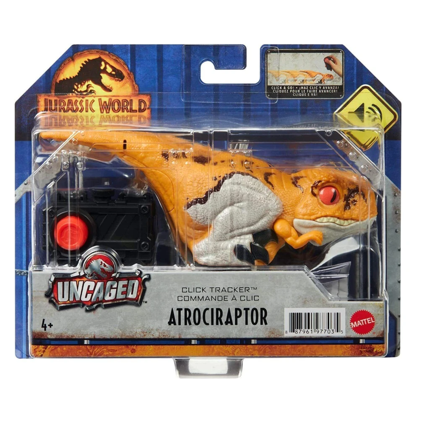 Jurassic World Dominion Uncaged Stripe Atrociraptor Click Tracker Dino Toy 4+