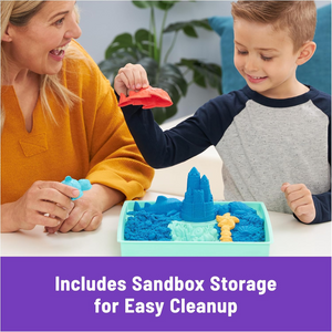 Kinetic Sand Blue Sandbox Set with 1lb Play Sand, 4 Molds Storage Tray for Kids