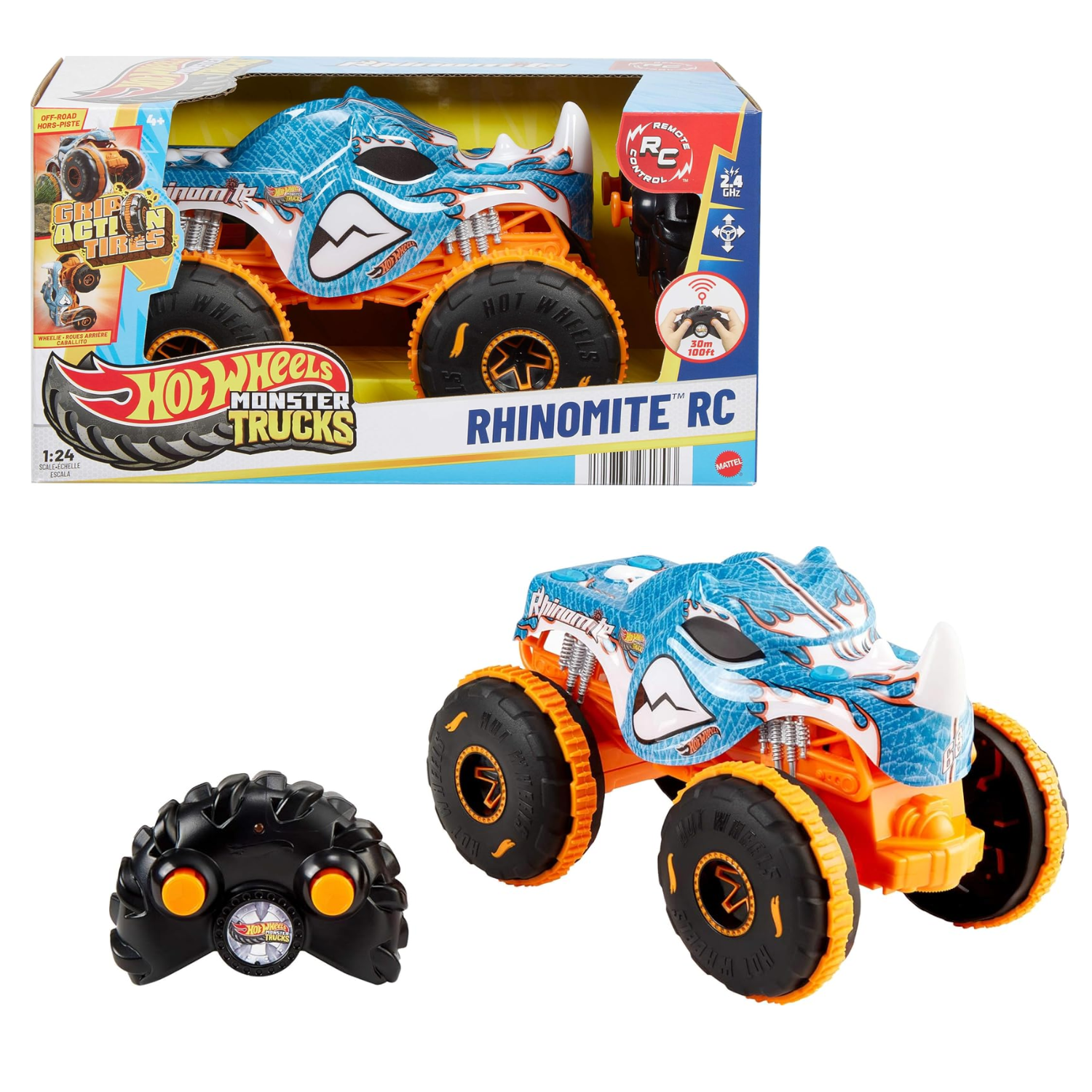 Hot Wheels RC Monster Truck Rhinomite 1:24 Scale Remote Control All-Terrain