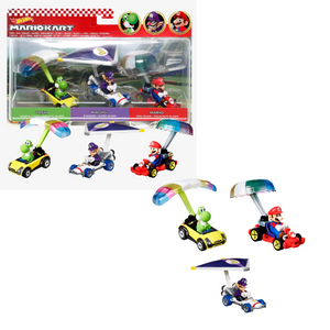Hot Wheels Mario Kart 3-Pack Diecast Cars Mario Yoshi Waluigi Gliders