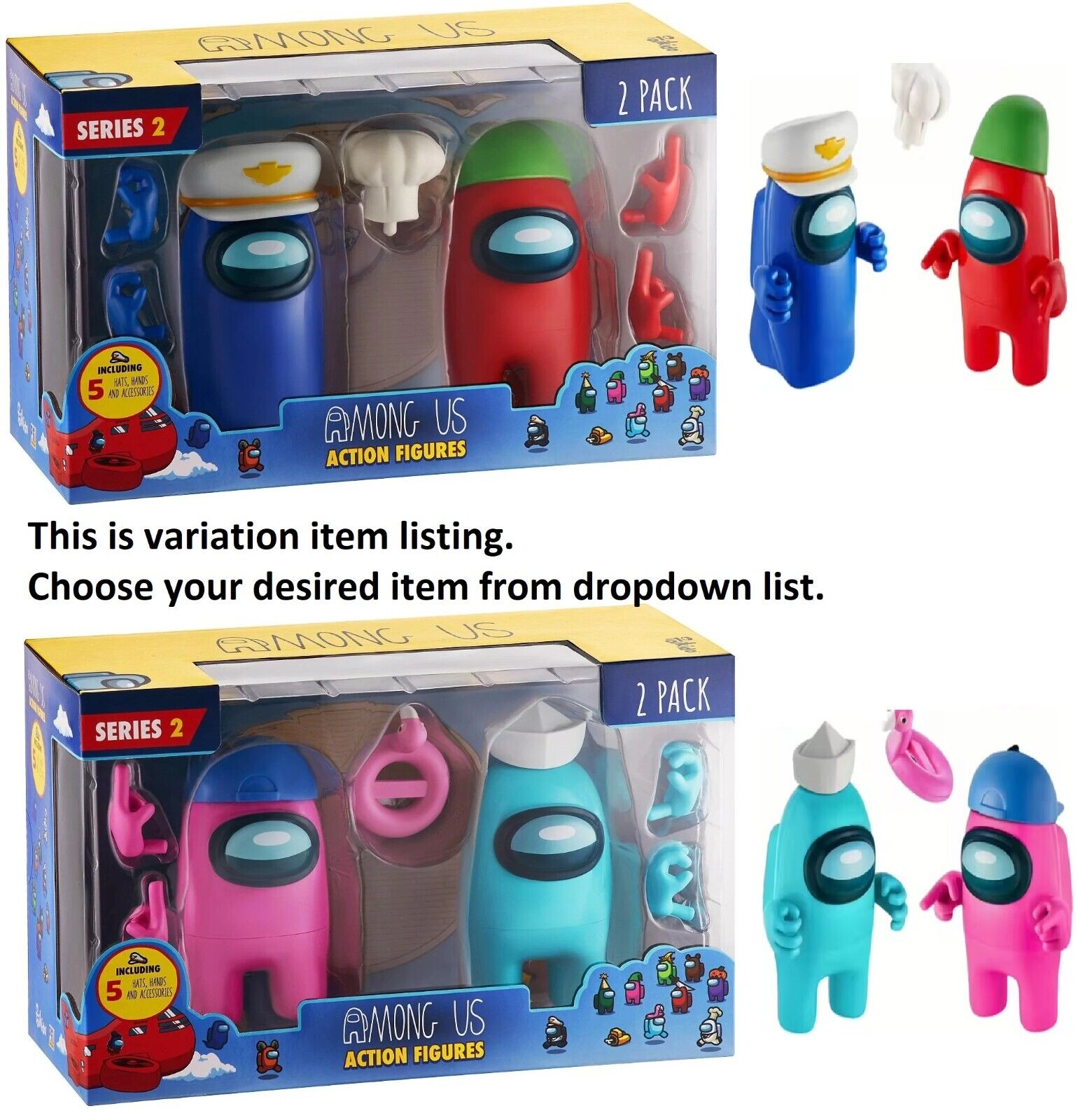 Among Us Series 2 Action Figures 2 Pack Pink Red Blue Cyan Video Game Play Gift