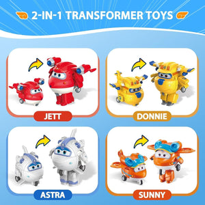 Super Wings 2" Transform-a-Bots 4-Pack Jett Donnie Astra Sunny Robot Plane Play