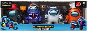 Four Among Us Crewmate Figures with Stampers 4.5-Inchs 10 Hats & Accessories