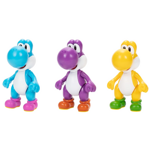 Nintendo Super Mario Yoshi 3-Pack 4-Inch Action Figure Yellow, Purple,Blue Set