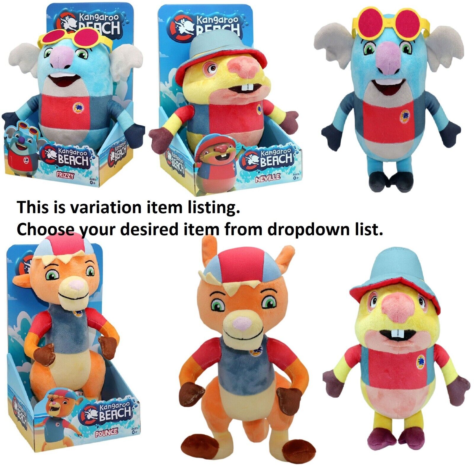 Kangaroo Beach Soft Plush 30cm Figures Embroidered Neville Pounce Frizzy New Toy