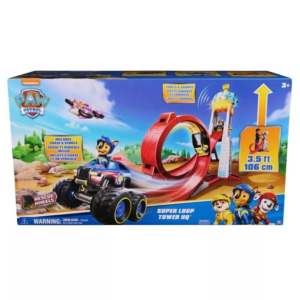 Paw Patrol Rescue Wheels Super Loop Tower HQ Vehicle Launch Race Track Play Gift