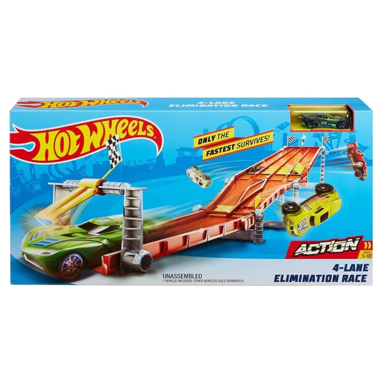 Hot Wheels 4 lane Elimination Race Track Set Ages 5+ Toy Car Play Gift Fold Cars