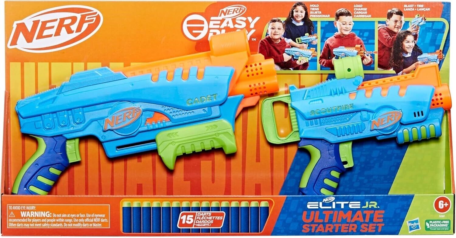 Nerf Elite Jr Ultimate Starter Set 2 Easy Play Toy Foam Blasters 15 Elite Darts