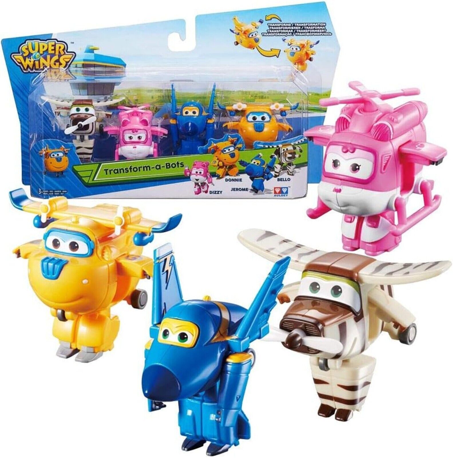 Super Wings Transform-a-Bots 4 Pack 2 Inch Figures Donnie Dizzy Plane Robot