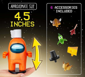 Four Among Us Crewmate Figures with Stampers 4.5-Inchs 10 Hats & Accessories