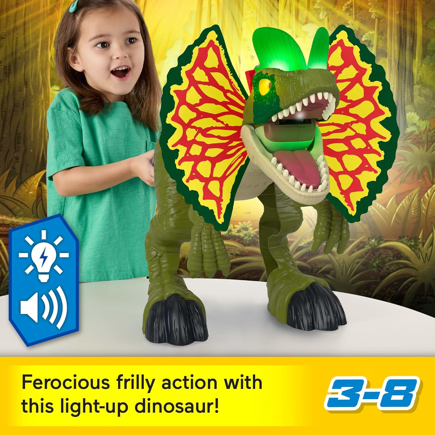Fisher-Price Imaginext Jurassic World Dilophosaurus Dinosaur Toy 16" Ages 3+