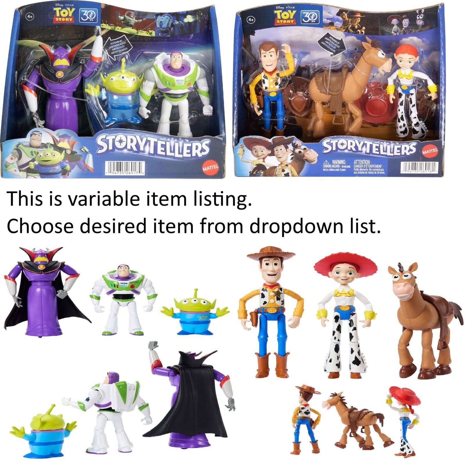 Mattel Disney Pixar Toy Story Action Figure Set Buzz Lightyear Zurg Woody Jessie