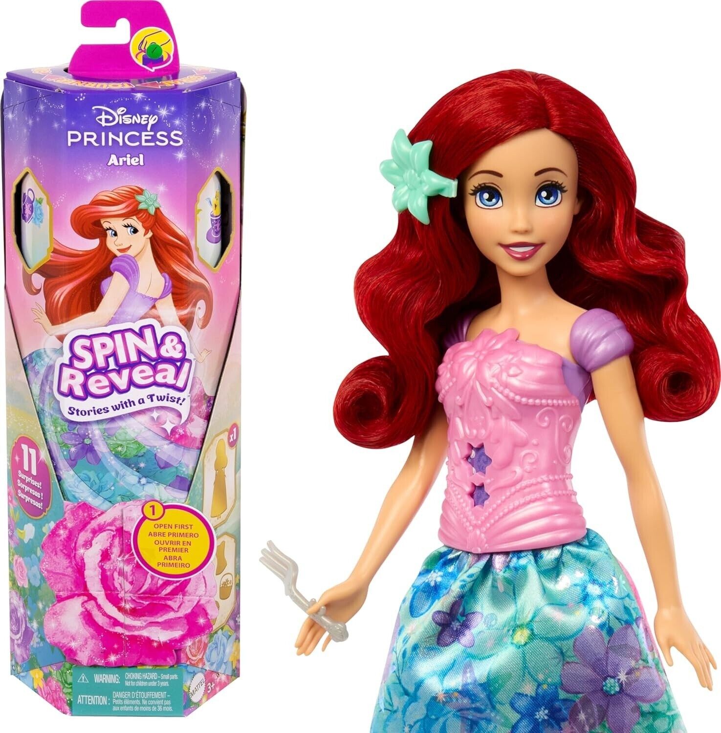 Disney Princess Rapunzel Fashion Doll Set Spin and Reveal With 11 Surprises Play