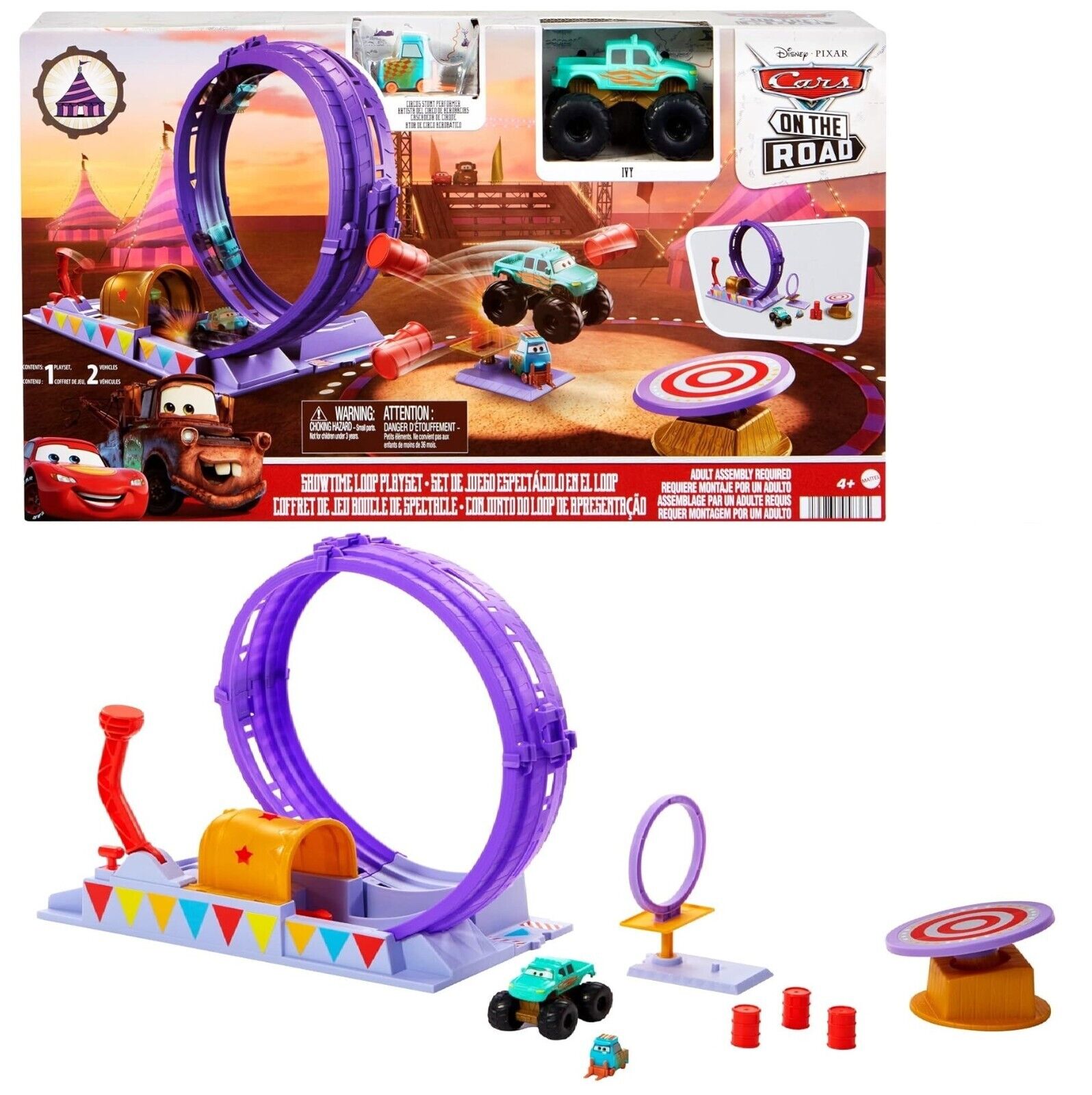 Disney Pixar Cars On The Road Showtime Loop Race Track with Ivy Monster Truck