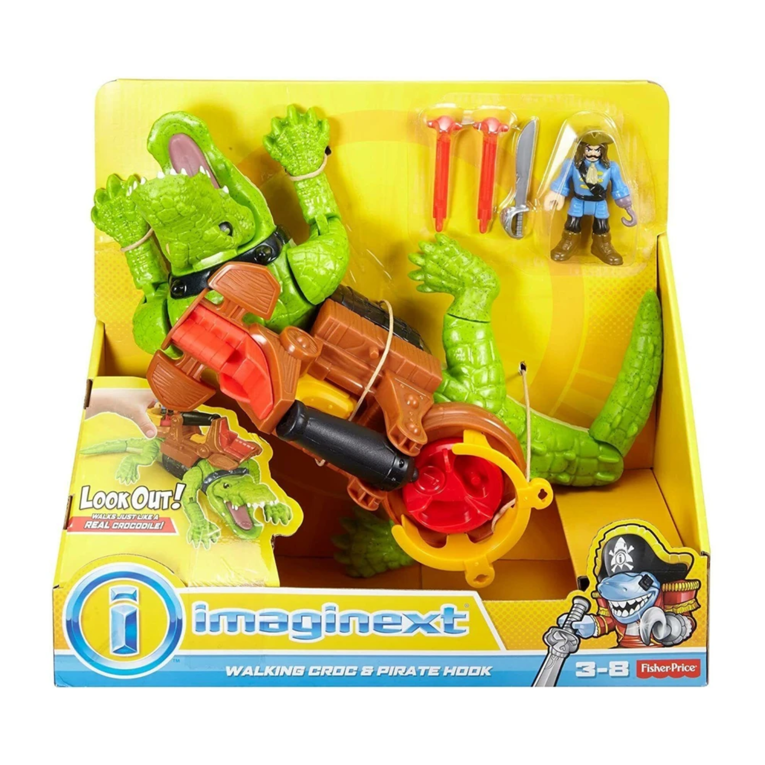 Fisher Price Imaginext Walking Crocodile and Pirate Hook Ages 3+ Toy Treasure