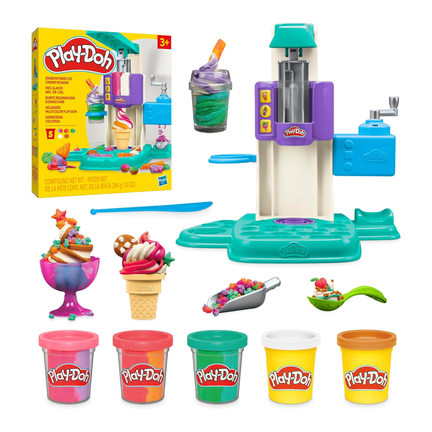 Play-Doh Rainbow Swirl Ice Cream Playset Spin Swirl Pretend Kitchen Toys Ages 3+