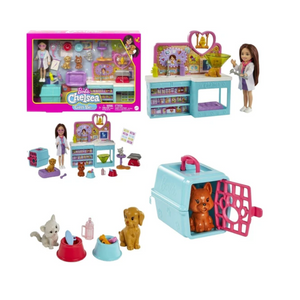 Barbie Chelsea Doll and Accessories Pet Vet Playset Doll 4 Animals 18 Pieces Fun