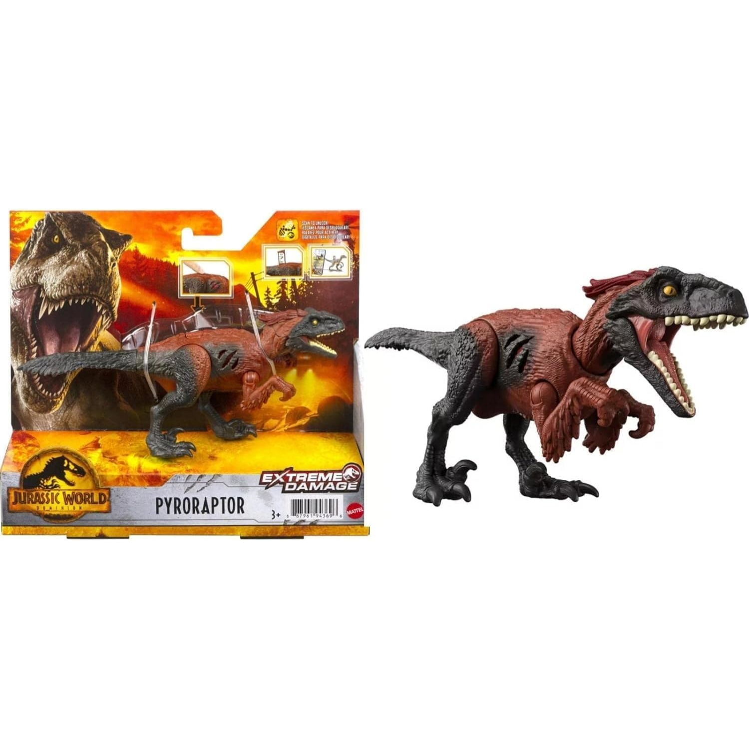 Jurassic World Pyroraptor Extreme Damage Dinosaur Toy Figure Collectible 3+