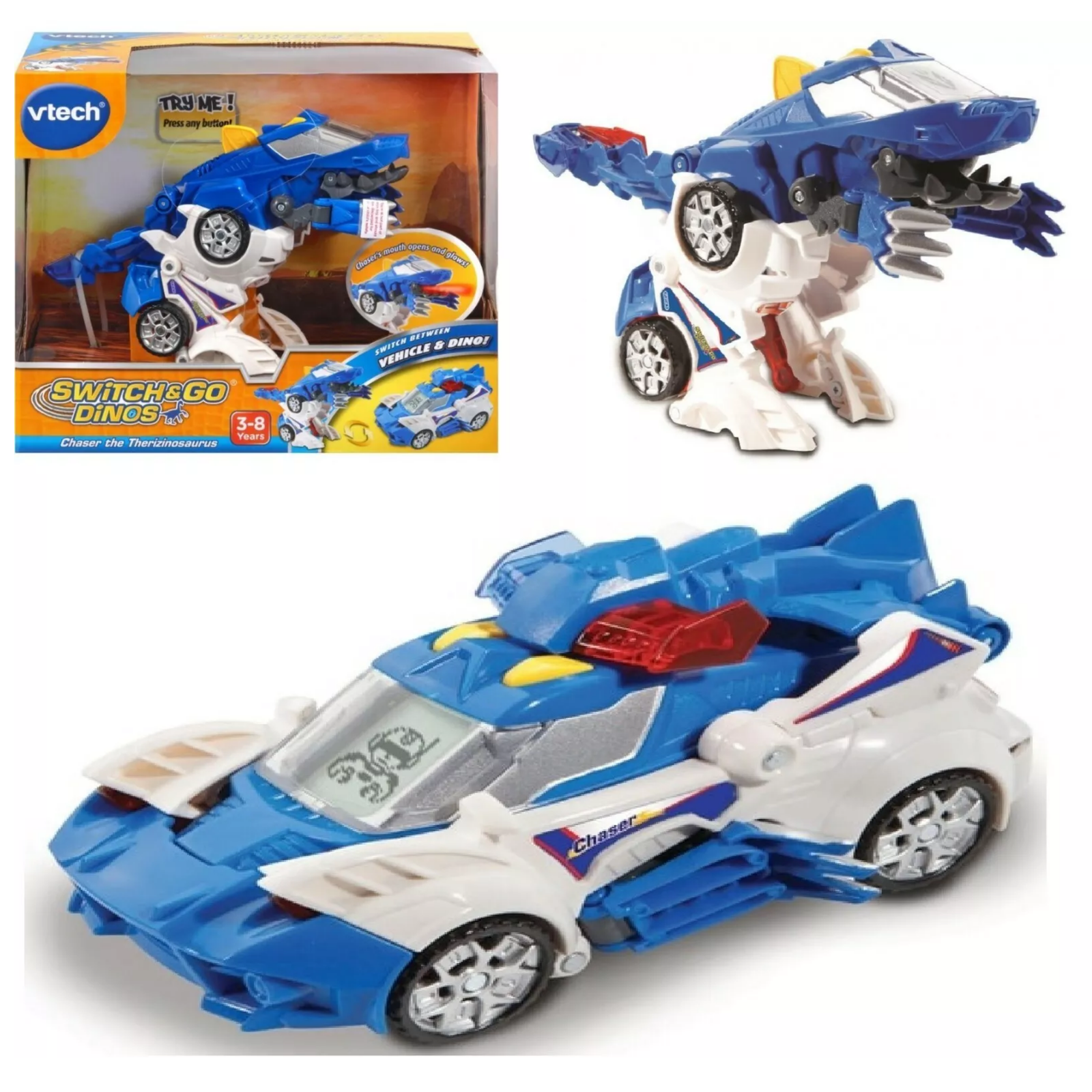 Vtech Switch & Go Dinos- Chaser The Therizinosaurus Toy dino Car transformer