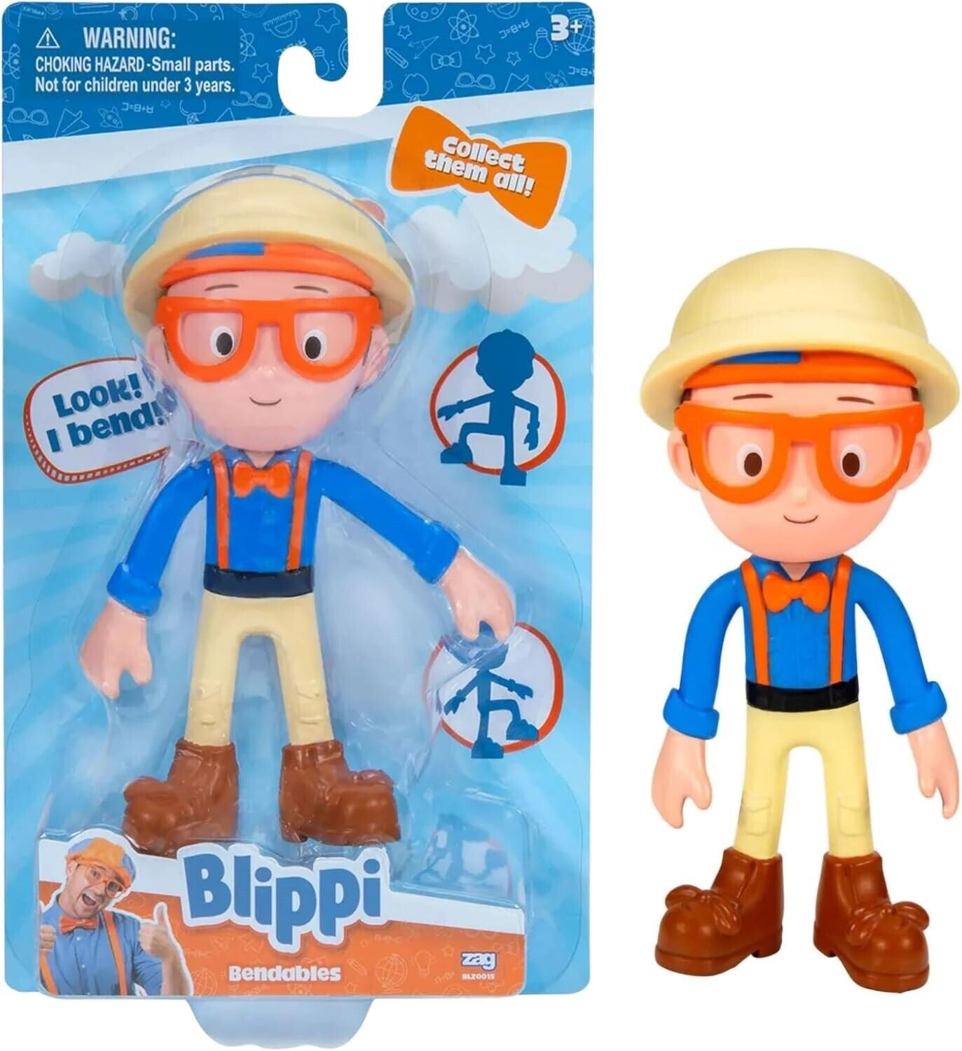 Blippi Bendables 5 Inch 13cm Explorer Figure with Hat Ages 3+ New Toy