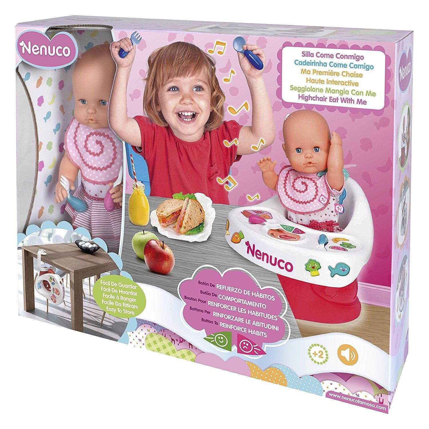 Nenuco Highchair Eat Baby Doll Ages 3+ Toy Girls High Chair Bath Food Highchair