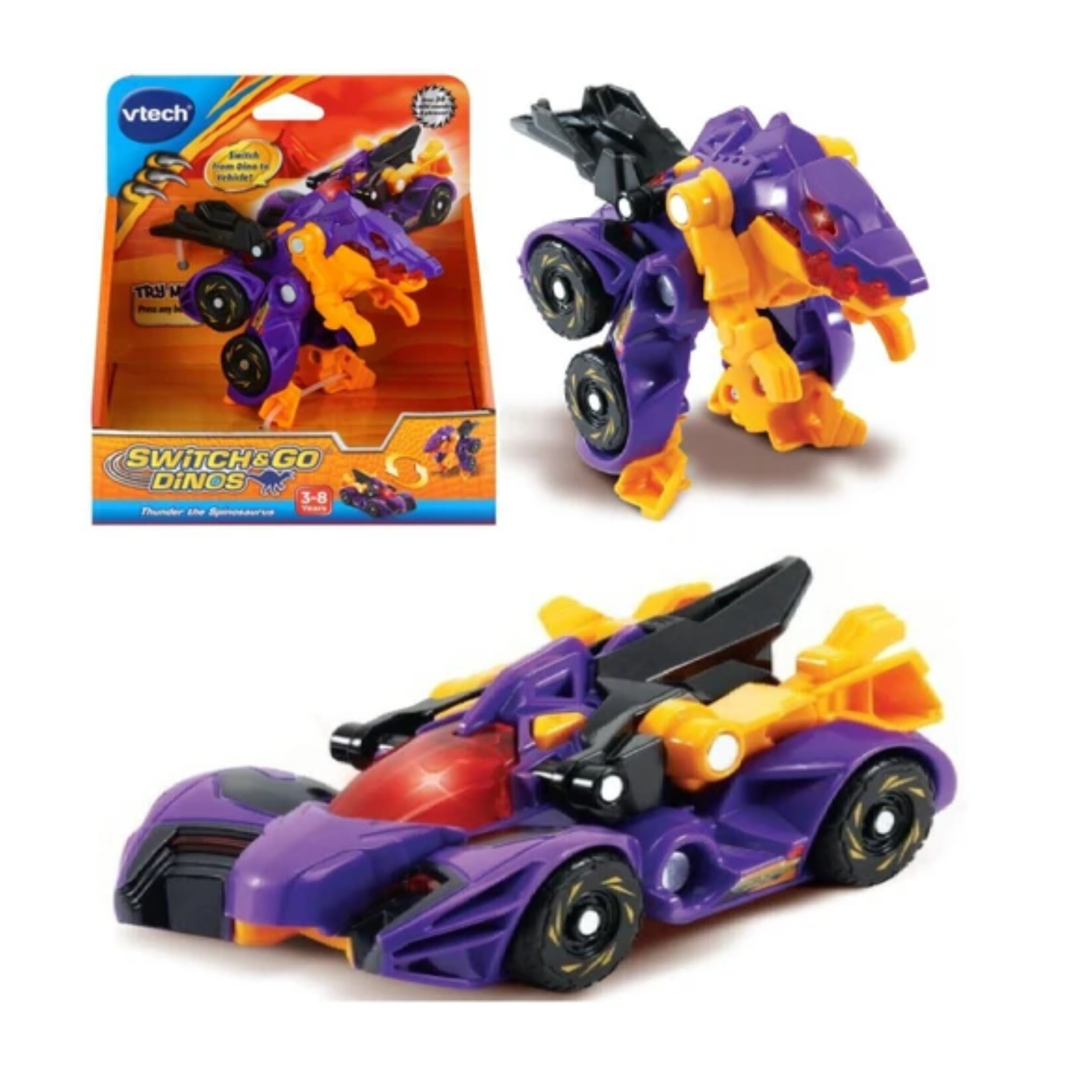 Vtech Switch & Go Dinos-Thunder The Spinosaurus-Ages 3+ Toy dino Car transformer