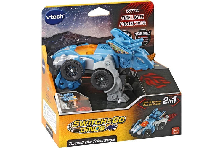 Vtech Switch & Go Dinos- Turmoil the Triceratops -Rex Toy dino Car transformer