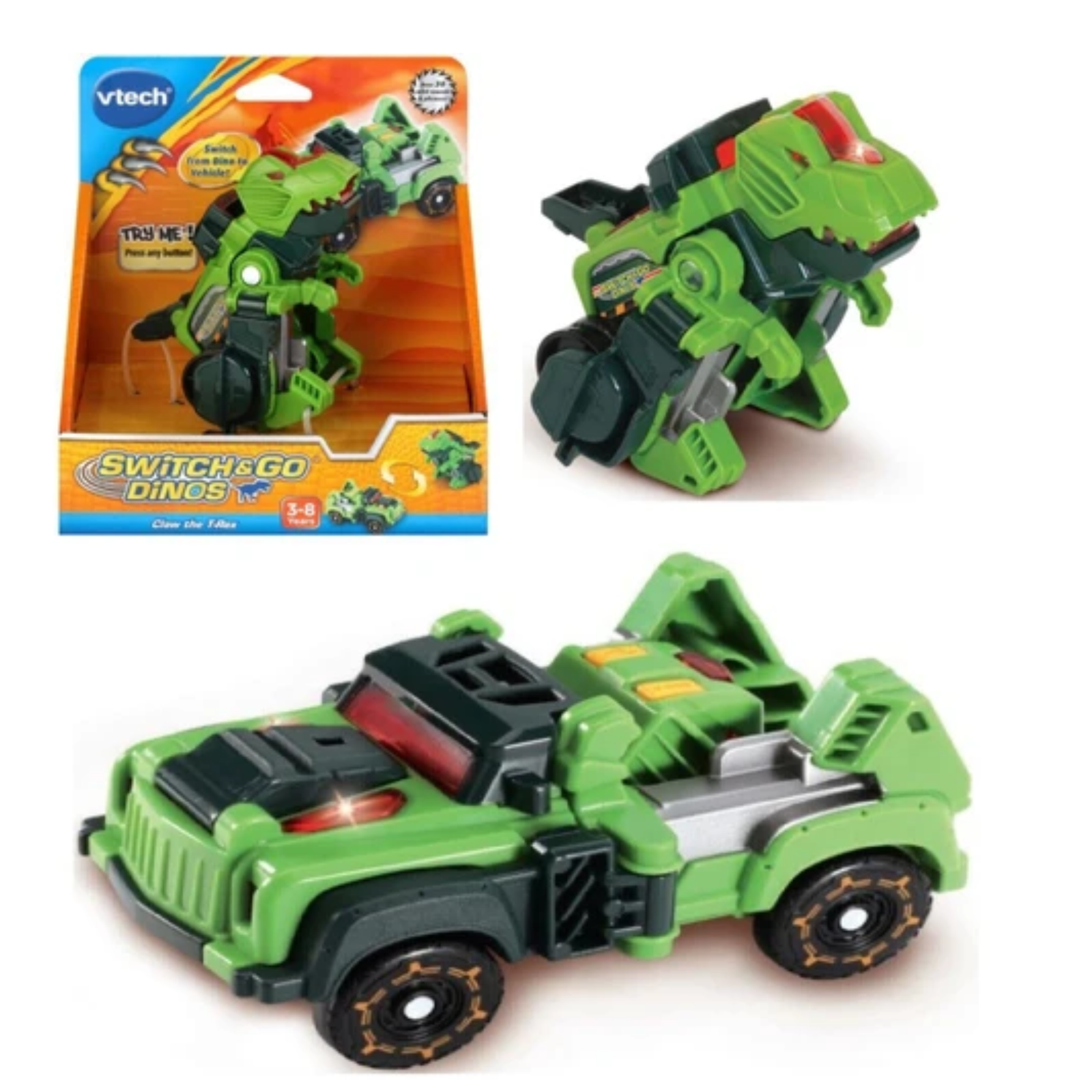 Vtech Switch & Go Dinos - Claw The T-Rex - Ages 3+ Toy dino Car transformer