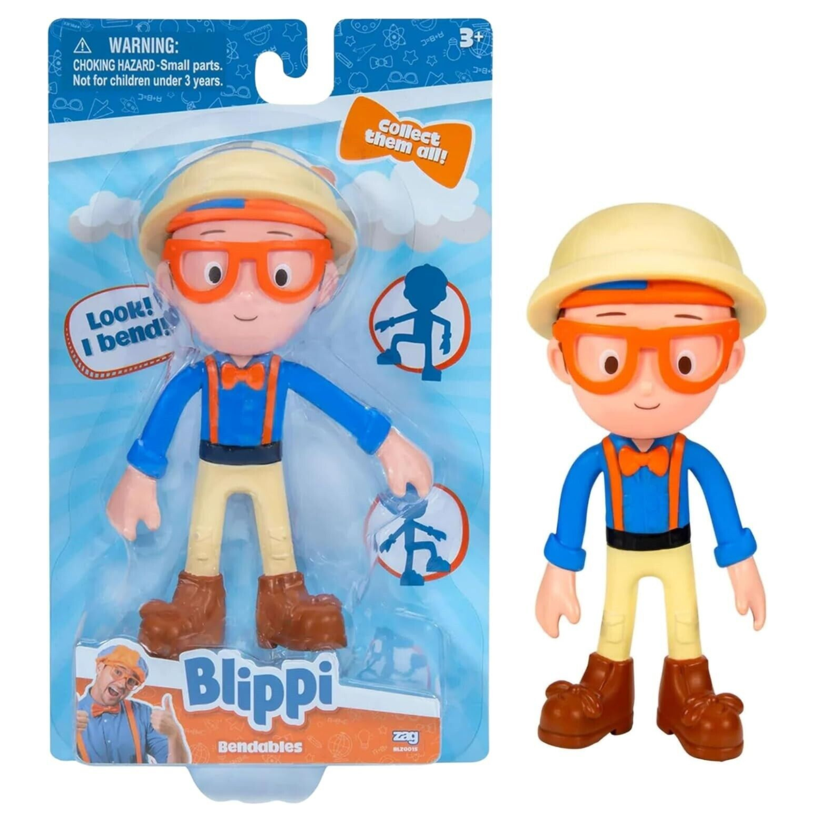 Blippi Bendables 5 Inch 13cm Explorer Figure with Hat Ages 3+ New Toy