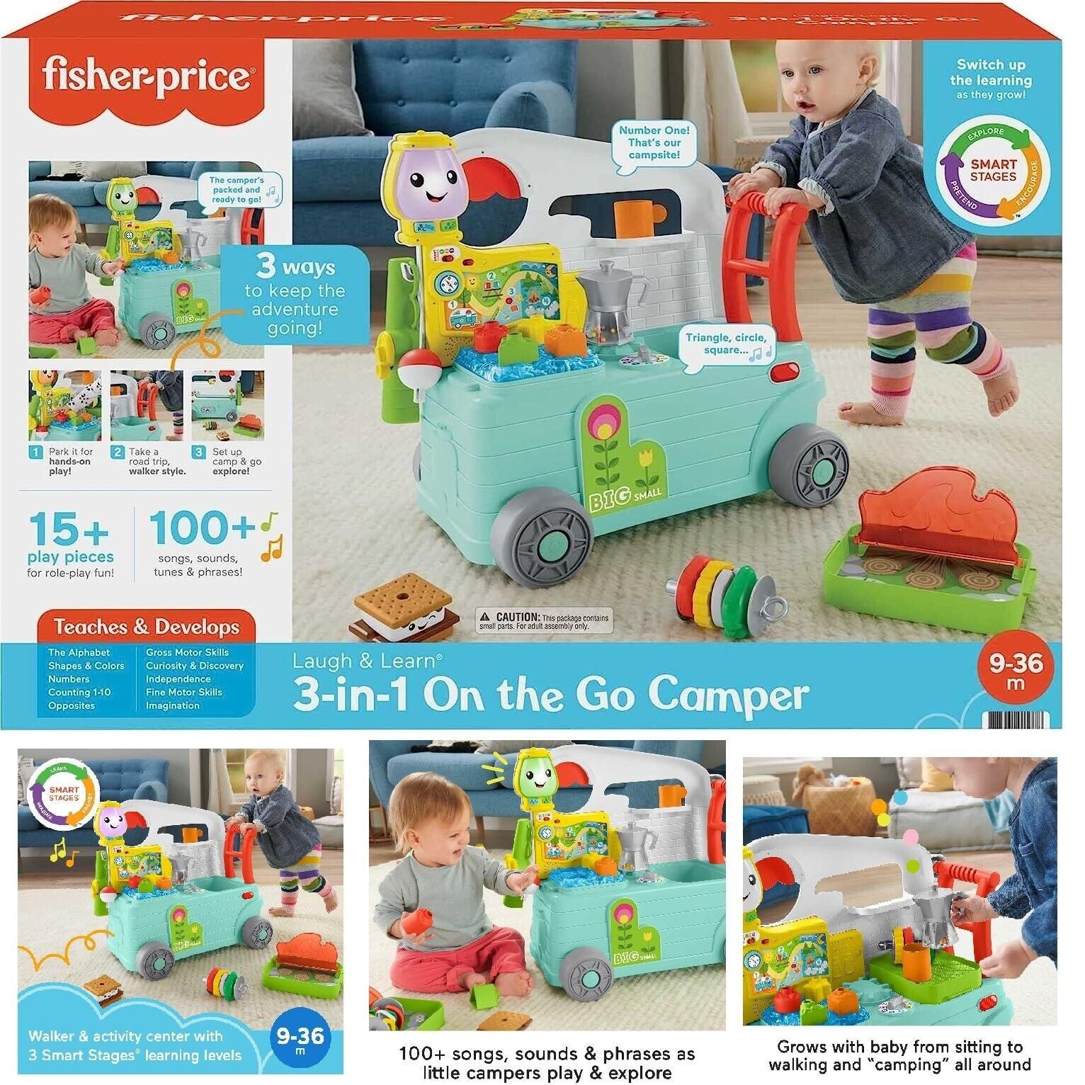 Fisher-Price Laugh & Learn 3-in-1 Camper Push Along Baby Walker Activity Center