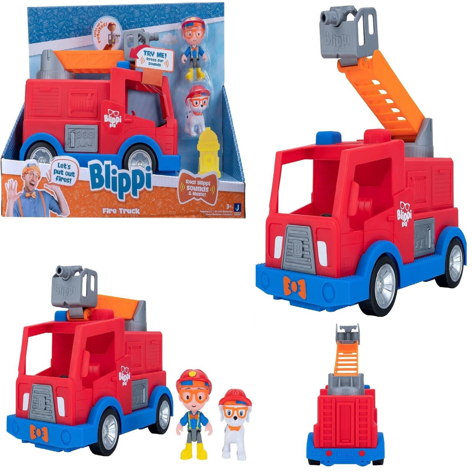 Blippi Fire Truck Feature Vehicle and Fire Dog Extend Ladder Ages 3+New Toy