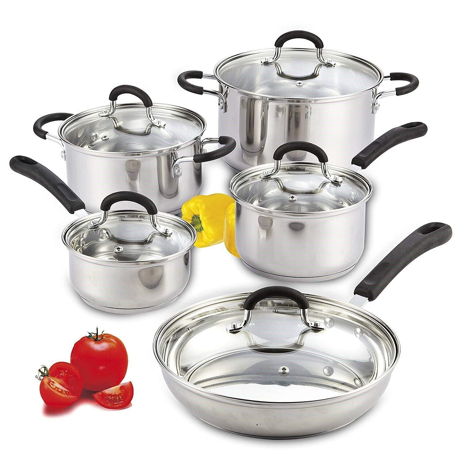 Cook N Home 10-Piece Stainless Steel Cookware Set Sauce Frying Pan Stockpot Pot