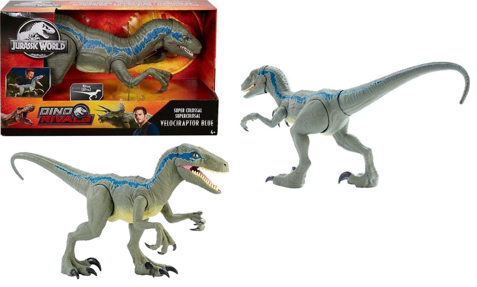 Jurassic World Dominion Large Dinsoaur Toy Super Colossal Velociraptor blue Dino Fun