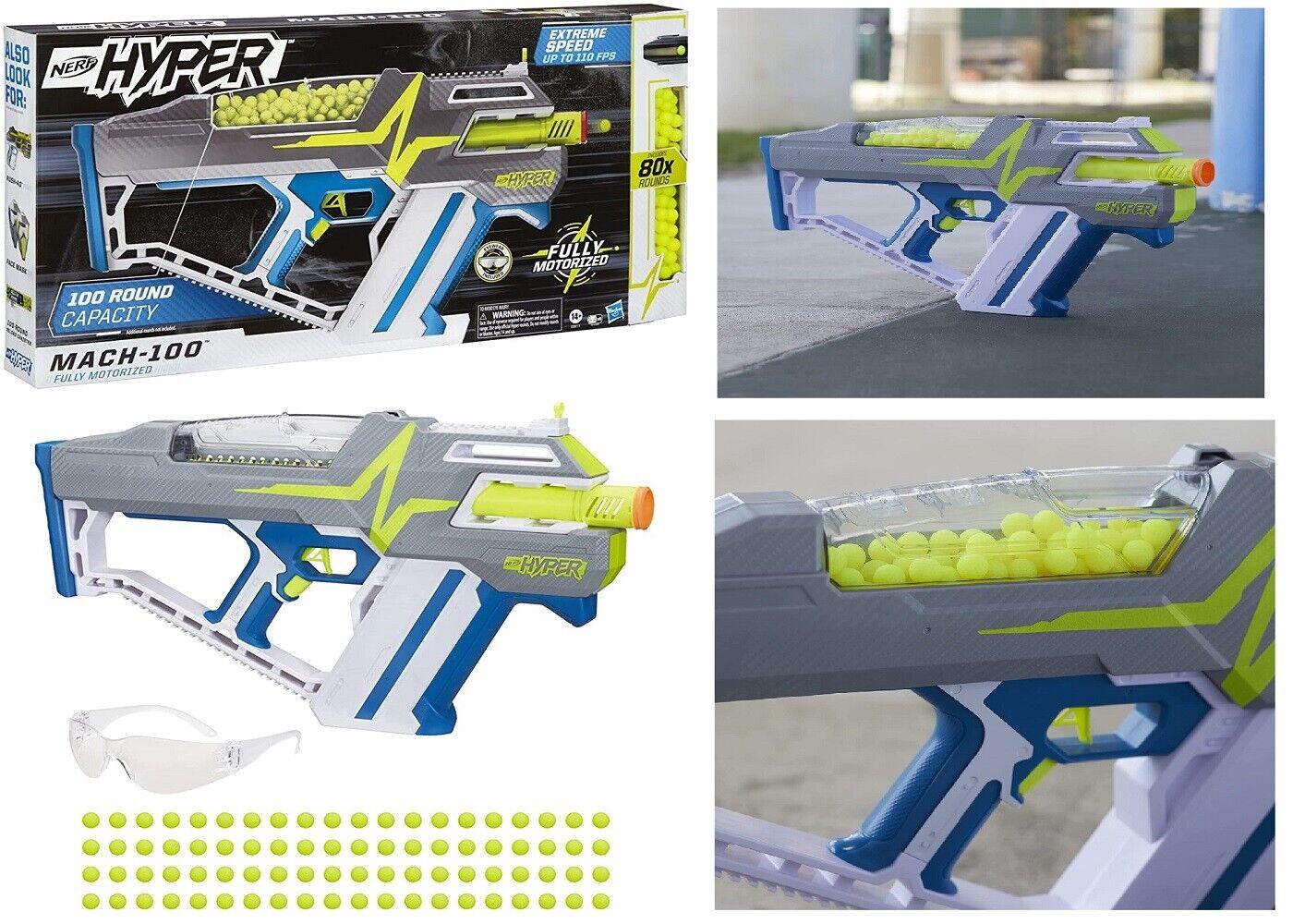 NERF Hyper Mach 100 Fully Motorized Blaster 80 Hyper with Eyewear Gun Toy Fire