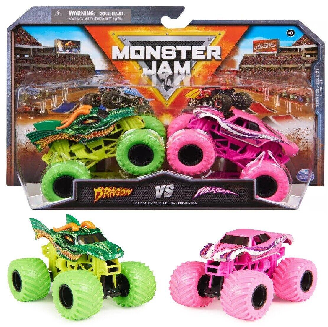 Monster Jam 2 Pack 1:64 Scale Trucks Ages 3+ New Toy Dragon Vs Full Chage