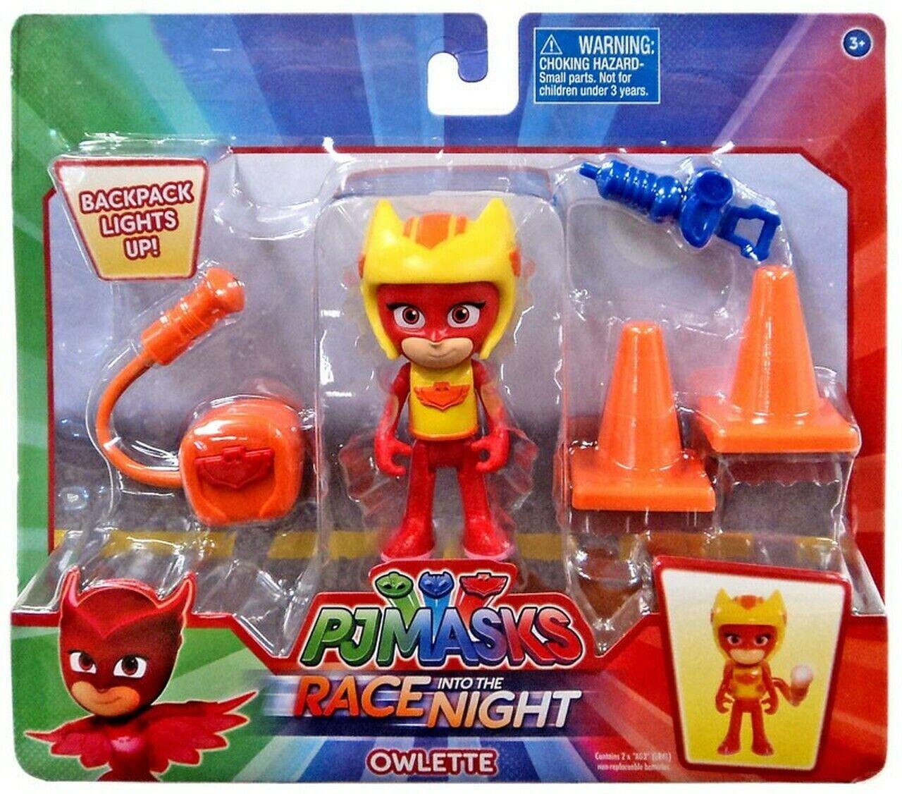 PJ Masks Race Night Backpack Lights up-Owlette-Ages 3+ Toy Doll Car